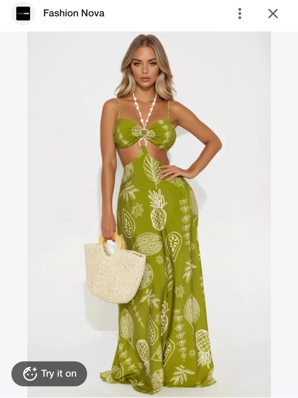 Fashion Nova Green Tropical Cutout Maxi Dress with Ring Detail